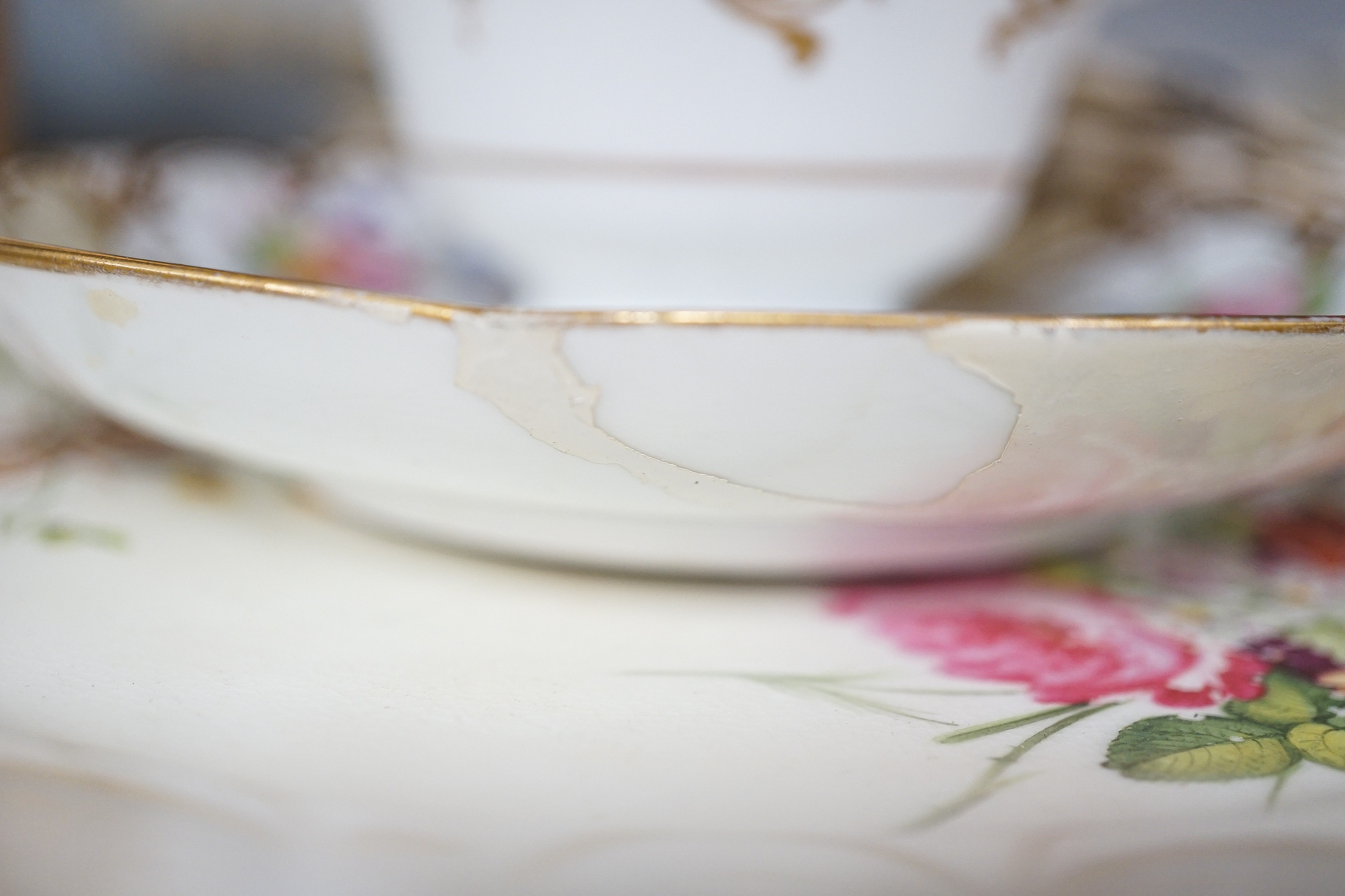 A Copeland and Garrett porcelain part dessert service, a Ridgway type porcelain part desert service and a Cauldon part tea set